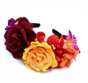 dreamlily day of the dead headband costume rose flower crown mexican headpiece bc40 (mix-color)