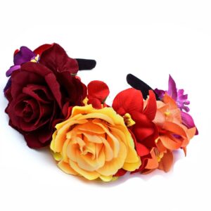 DreamLily Day of the Dead Headband Costume Rose Flower Crown Mexican Headpiece BC40 (Mix-color)