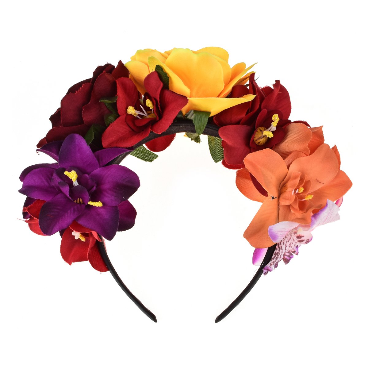 DreamLily Day of the Dead Headband Costume Rose Flower Crown Mexican Headpiece BC40 (Mix-color)