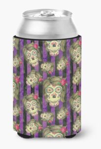 caroline's treasures bb7519cc watecolor day of the dead halloween can or bottle hugger cooler washable drink sleeve collapsible beverage insulated holder, can hugger, multicolor
