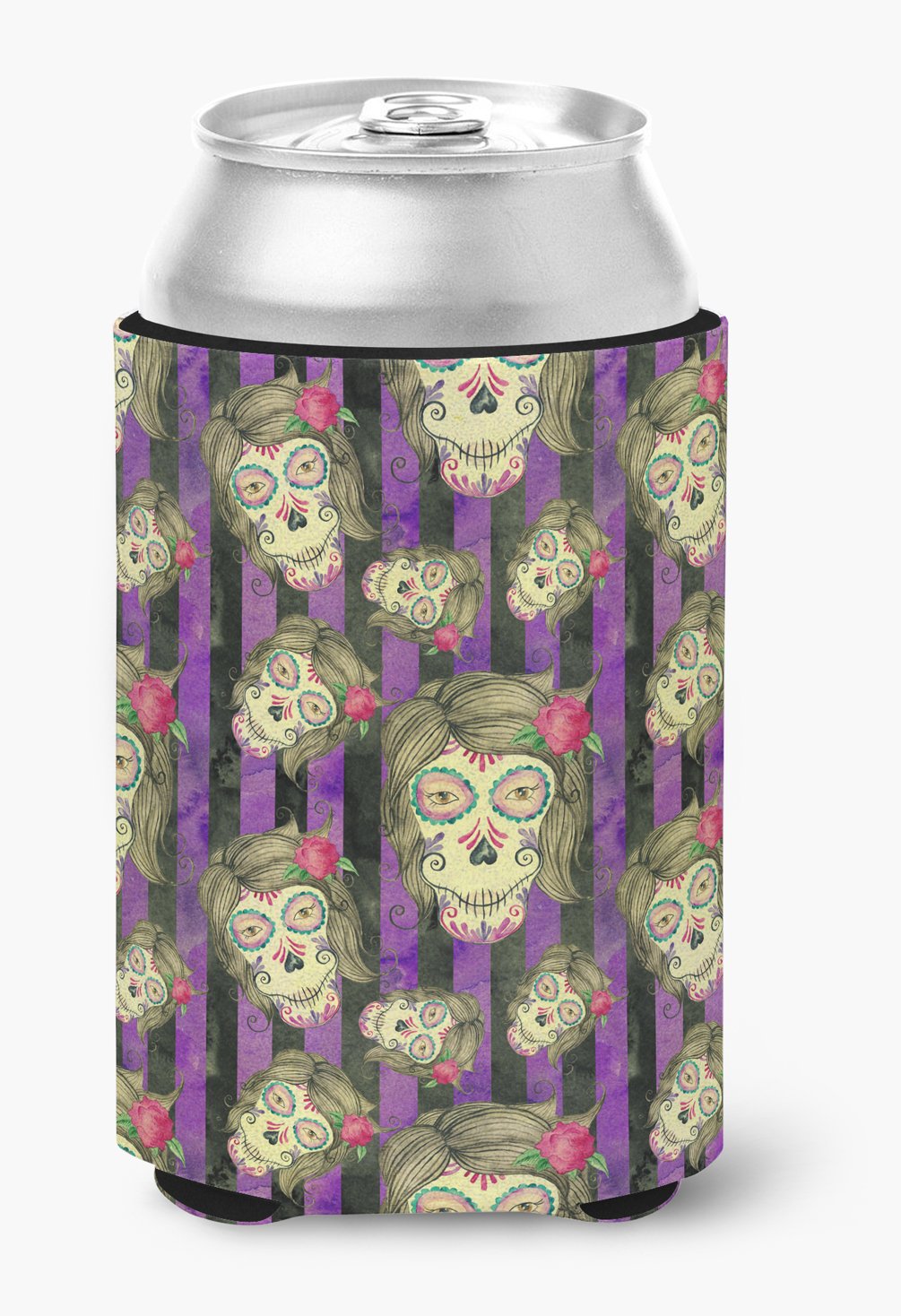 Caroline's Treasures BB7519CC Watecolor Day of The Dead Halloween Can or Bottle Hugger Cooler Washable Drink Sleeve Collapsible Beverage Insulated Holder, Can Hugger, Multicolor