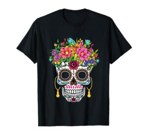 sugar skull day of the dead dia de los muertos halloween t-shirt