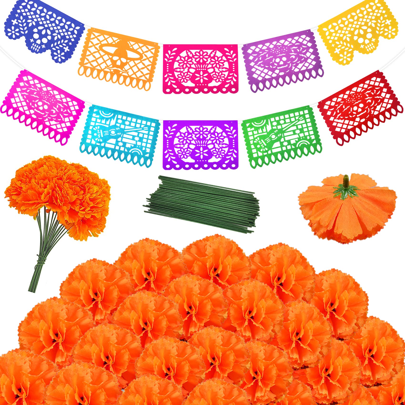 Funnlot Day Of The Dead Decorations Mexican Party Banners Marigold Flowers Ofrendas Dia De Los Muertos Day of The Dead Altar Decorations for Mexican Themed Party Decorations