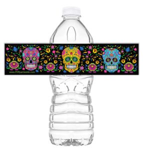 sugar skull waterproof bottle labels - 20 bottle labels - sugar skull halloween party decorations - day of the dead party supplies - day of the dead decorations - bottle