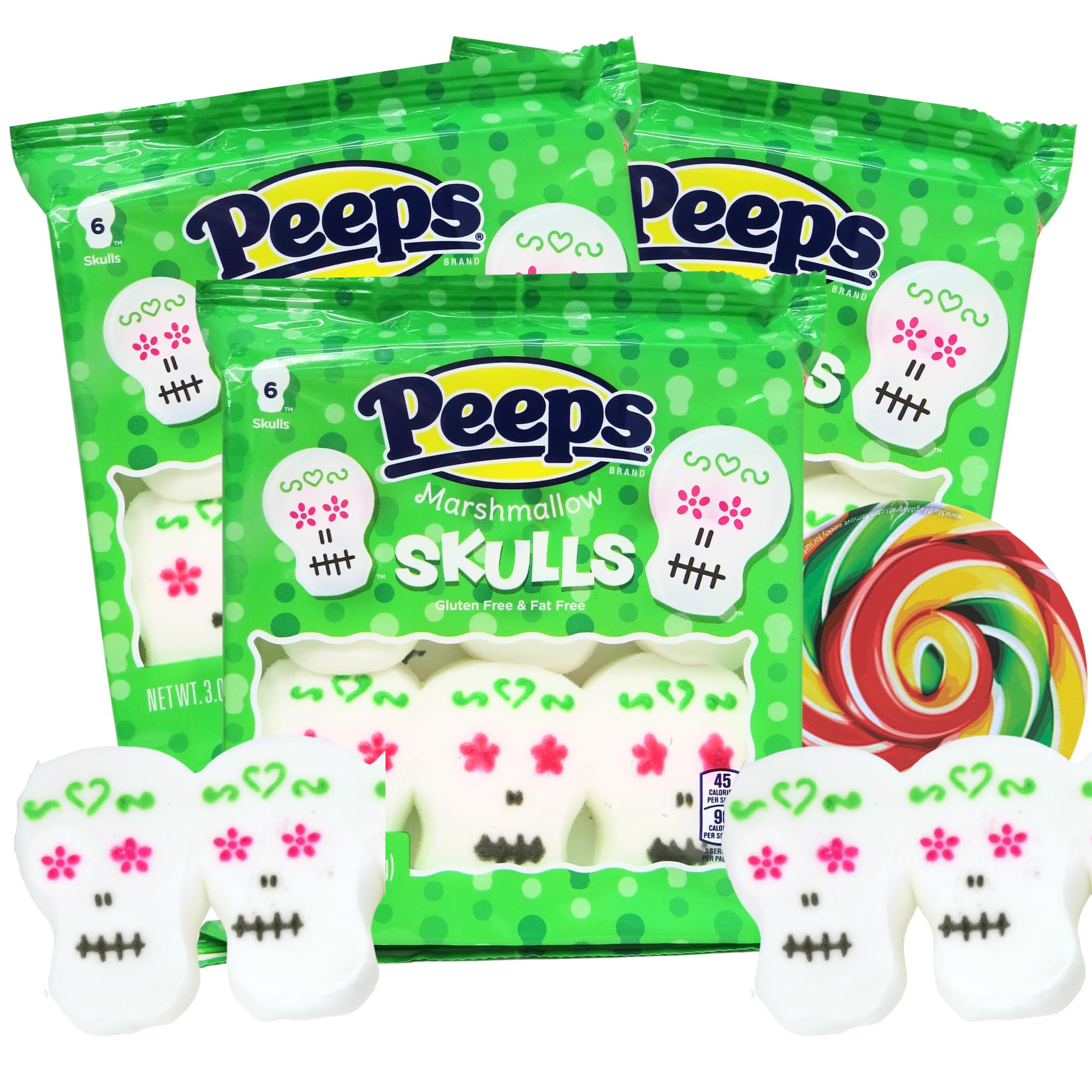 Halloween Peeps Marshmallow Candy, Day of the Dead Party Favors or Baking Decoration, 3 Pack, 9 Pieces (Sugar Skulls) (3 Ounces)