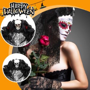 Yunlly 3 Sets Day of The Dead Mexican Flower Veil Headband Gothic Lace Gloves Day of The Dead Mask for Halloween Costume Cosplay (Elegant Style)