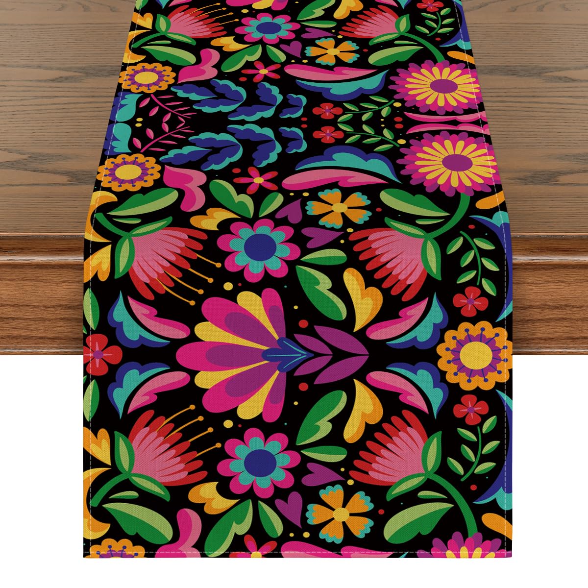 Artoid Mode Floral Dia De Los Muertos Serape Fiesta Mexican Table Runner, Mexico Day of The Dead Kitchen Dining Table Decoration for Home Party Decor 13x36 Inch