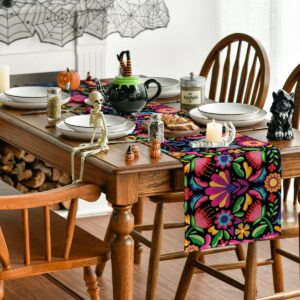 Artoid Mode Floral Dia De Los Muertos Serape Fiesta Mexican Table Runner, Mexico Day of The Dead Kitchen Dining Table Decoration for Home Party Decor 13x36 Inch