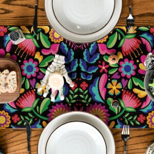 Artoid Mode Floral Dia De Los Muertos Serape Fiesta Mexican Table Runner, Mexico Day of The Dead Kitchen Dining Table Decoration for Home Party Decor 13x36 Inch