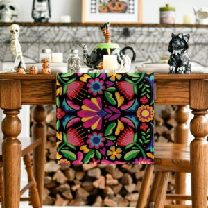 Artoid Mode Floral Dia De Los Muertos Serape Fiesta Mexican Table Runner, Mexico Day of The Dead Kitchen Dining Table Decoration for Home Party Decor 13x36 Inch