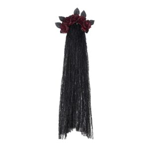 funsveta halloween headband day of the dead headpiece flower hairband party festival fancy dress cosplay (black burgundy)