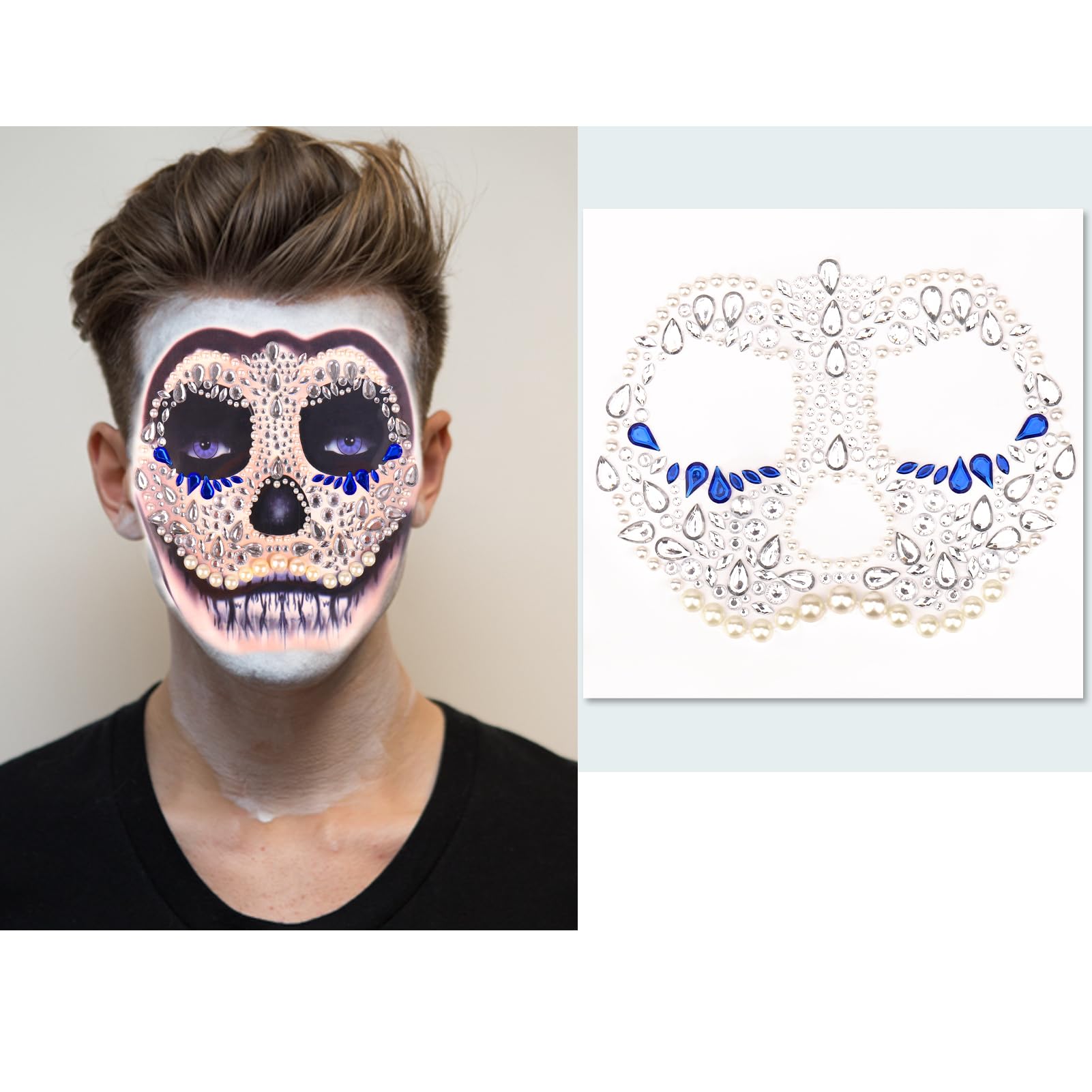 Vodolo Halloween Face Jewels Stickers,Hallowen Face Gems Decorations,Day of The Dead Skull Temporary Face Tattoos,Face Makeup Rhinestone Stick on for Adults and Kids