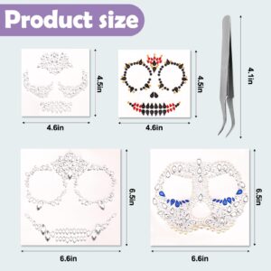 Vodolo Halloween Face Jewels Stickers,Hallowen Face Gems Decorations,Day of The Dead Skull Temporary Face Tattoos,Face Makeup Rhinestone Stick on for Adults and Kids