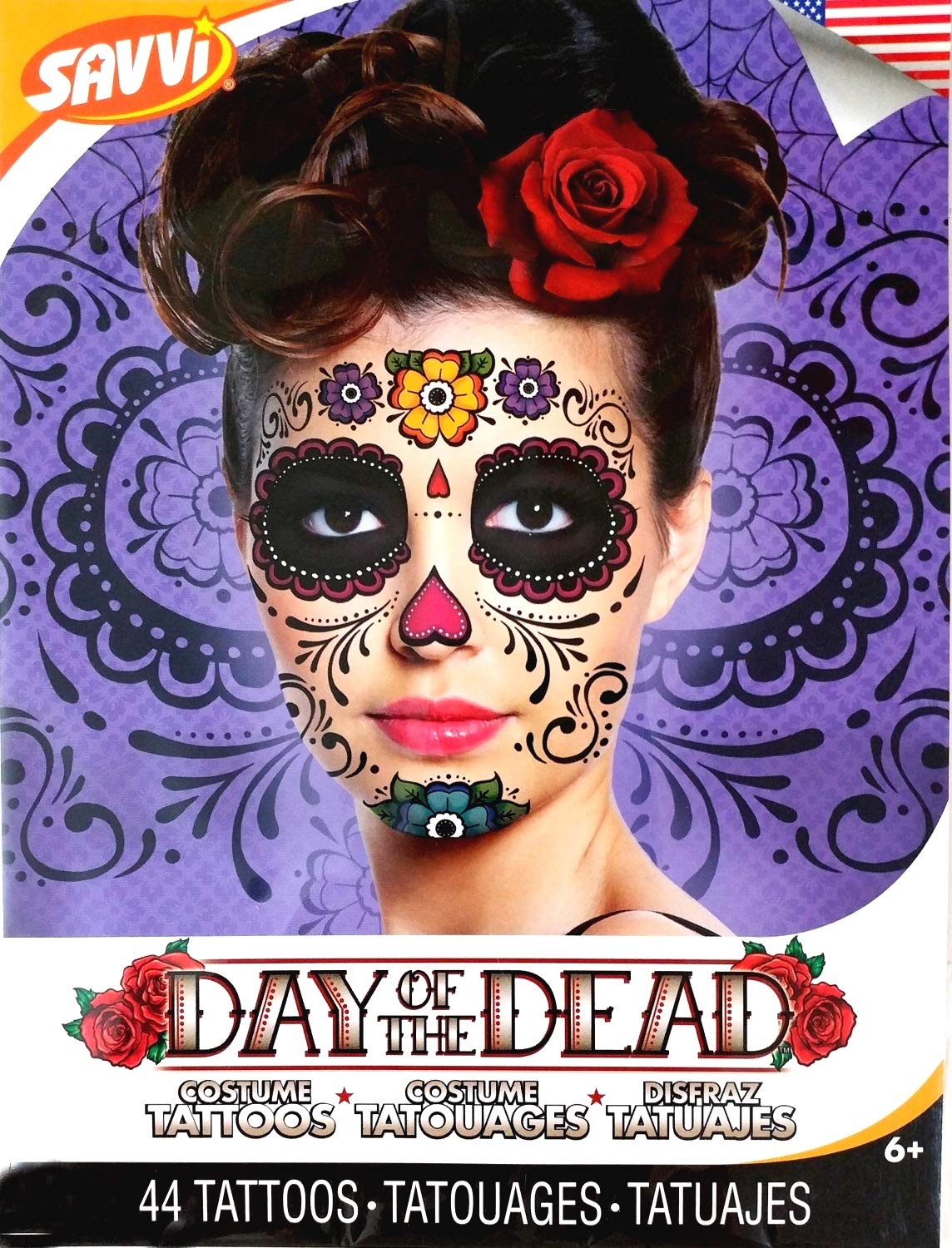 Floral Day of the Dead Sugar Skull Temporary Face Tattoo Kit