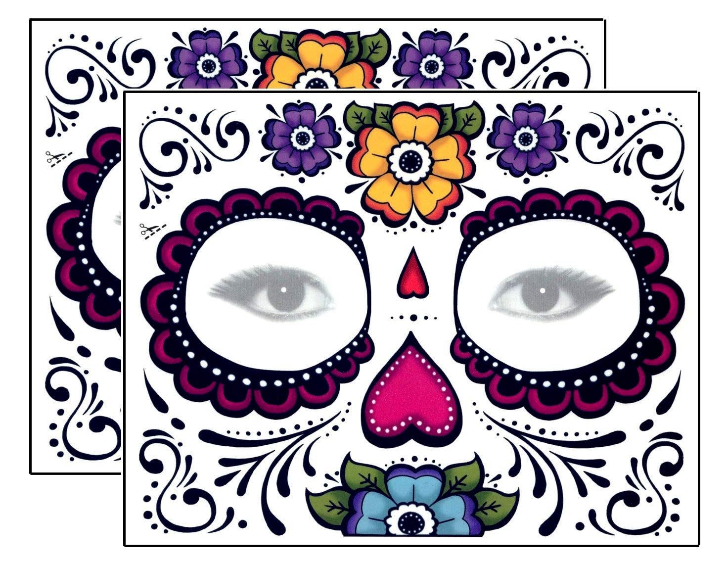 Floral Day of the Dead Sugar Skull Temporary Face Tattoo Kit