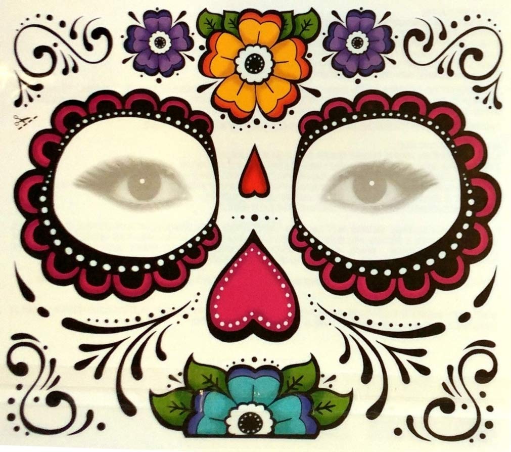 Floral Day of the Dead Sugar Skull Temporary Face Tattoo Kit