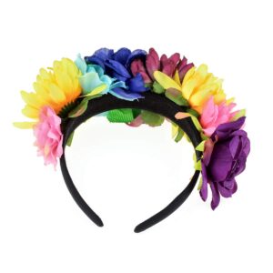 Floral Fall Day of the Dead Flower Crown Festival Headband Rose Mexican Floral Headpiece HC-23 (B-Blue Purple)