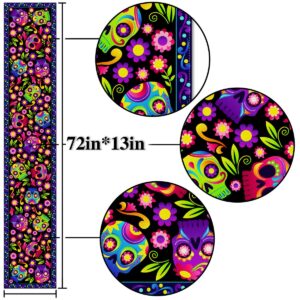 Nepnuser Day of The Dead Table Runner Sugar Skull Dia De Los Muertos Decoration Mexican Fiesta Halloween Theme Party Supply Linen Kitchen Dining Room Home Decor (13" x 72")