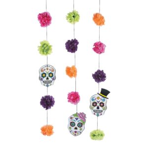 fun express - day of the dead hanging garland (3pc) for halloween - party decor - hanging decor - misc hanging decor - halloween - 3 pieces