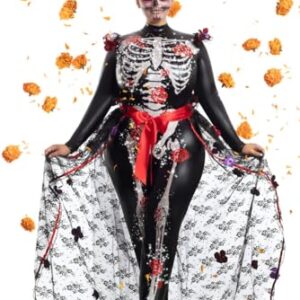 Party King Women's Plus Size Rosas Day of The Dead Costume, Black, 1X