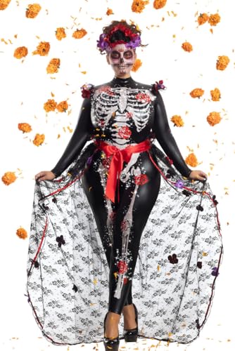 Party King Women's Plus Size Rosas Day of The Dead Costume, Black, 1X