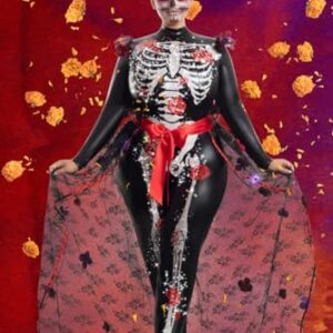 Party King Women's Plus Size Rosas Day of The Dead Costume, Black, 1X