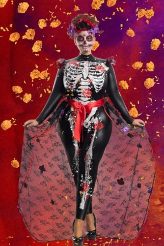 Party King Women's Plus Size Rosas Day of The Dead Costume, Black, 1X