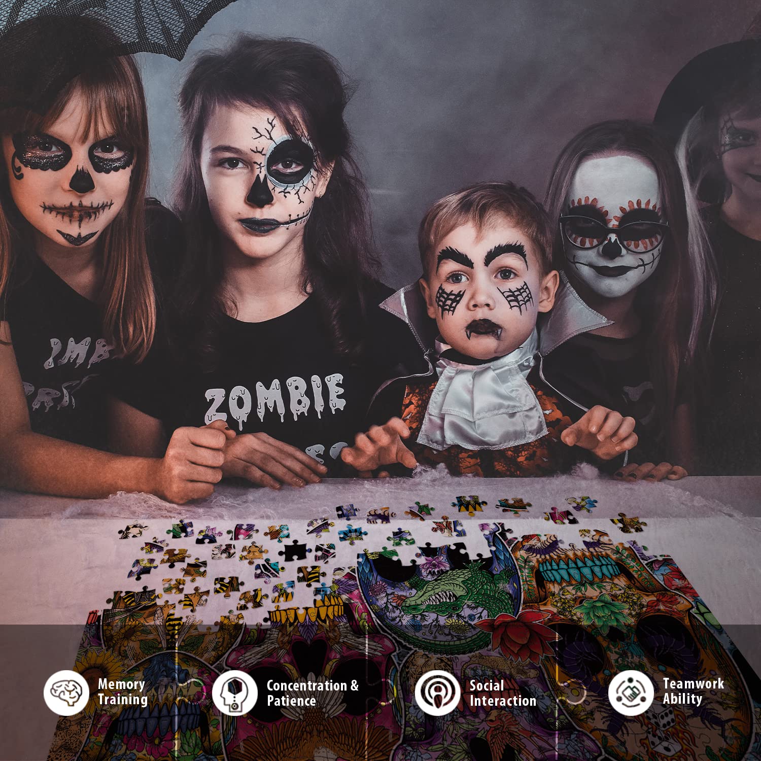 TAOZI&LIZHI Jigsaw Puzzles for Adults 1000 Piece, Halloween Puzzle Picture Family Decorations, Day of The Dead (Sugar Skulls), Party Supplies Unique Christmas Birthday Gifts for Kids and Teenagers