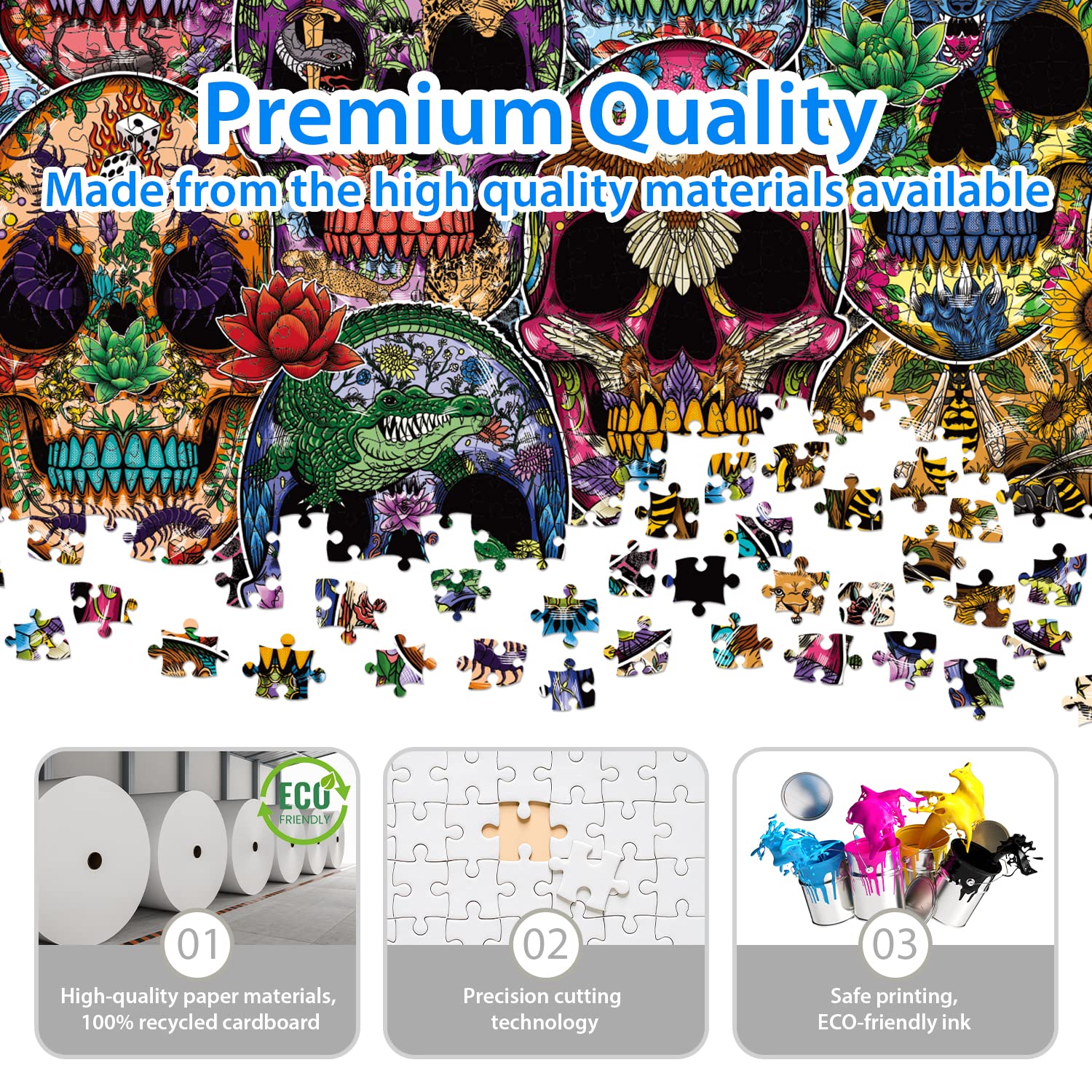 TAOZI&LIZHI Jigsaw Puzzles for Adults 1000 Piece, Halloween Puzzle Picture Family Decorations, Day of The Dead (Sugar Skulls), Party Supplies Unique Christmas Birthday Gifts for Kids and Teenagers