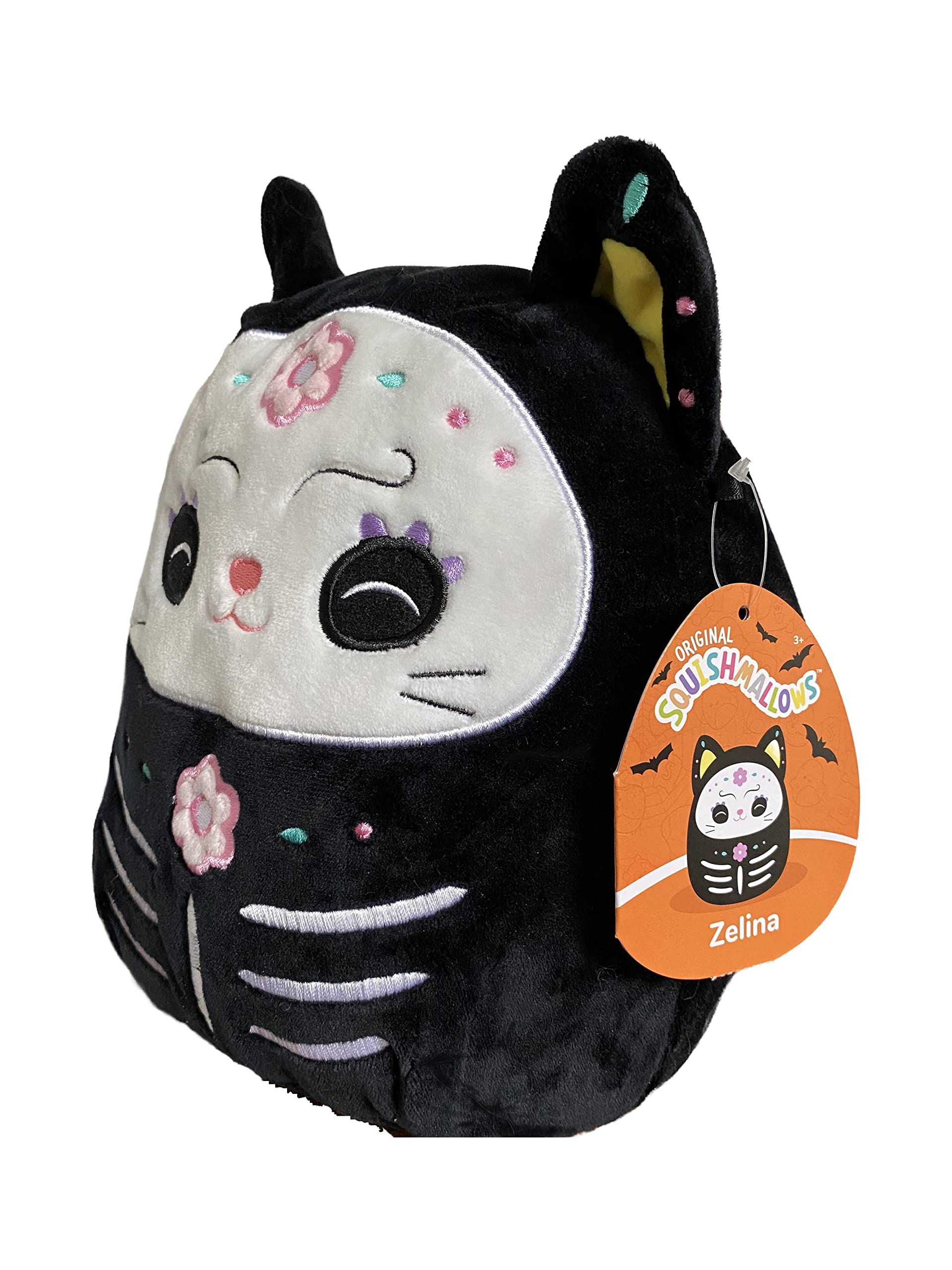 Squishmallows Official Kellytoy 8 Inch Soft Plush Squishy Toy Animals (Zelina Black Cat Day of The Dead)