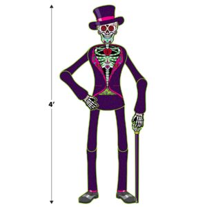 Beistle Jointed Day of The Dead Decorations Poseable Male Skeleton Cut Out for Dia De Los Muertos Party Supplies, Celebrating with You Since 1900, 4', Multicolor