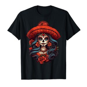 De Los Muertos La Catrina Day of the Dead Sugar Skull Women T-Shirt