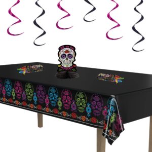 Beistle Day of the Dead Tablecovers, 54” x 108”, 2 Pieces – Plastic Table Cloth, Rectangular Tablecloth, Table Covers for Party, Mexican Tablecloth, Day of the Dead Decorations, Fiesta Party Supplies