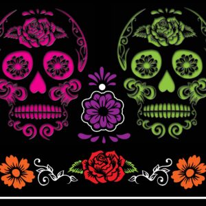 Beistle Day of the Dead Tablecovers, 54” x 108”, 2 Pieces – Plastic Table Cloth, Rectangular Tablecloth, Table Covers for Party, Mexican Tablecloth, Day of the Dead Decorations, Fiesta Party Supplies