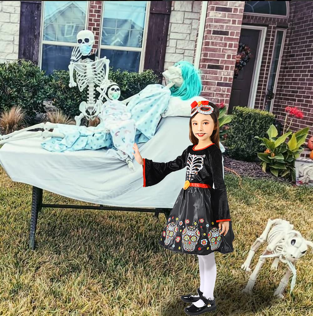 Lingway Toys Day of the Dead Costume for Girls,Great for Dia de los Muertos 7-8years