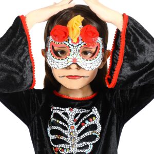 Lingway Toys Day of the Dead Costume for Girls,Great for Dia de los Muertos 7-8years