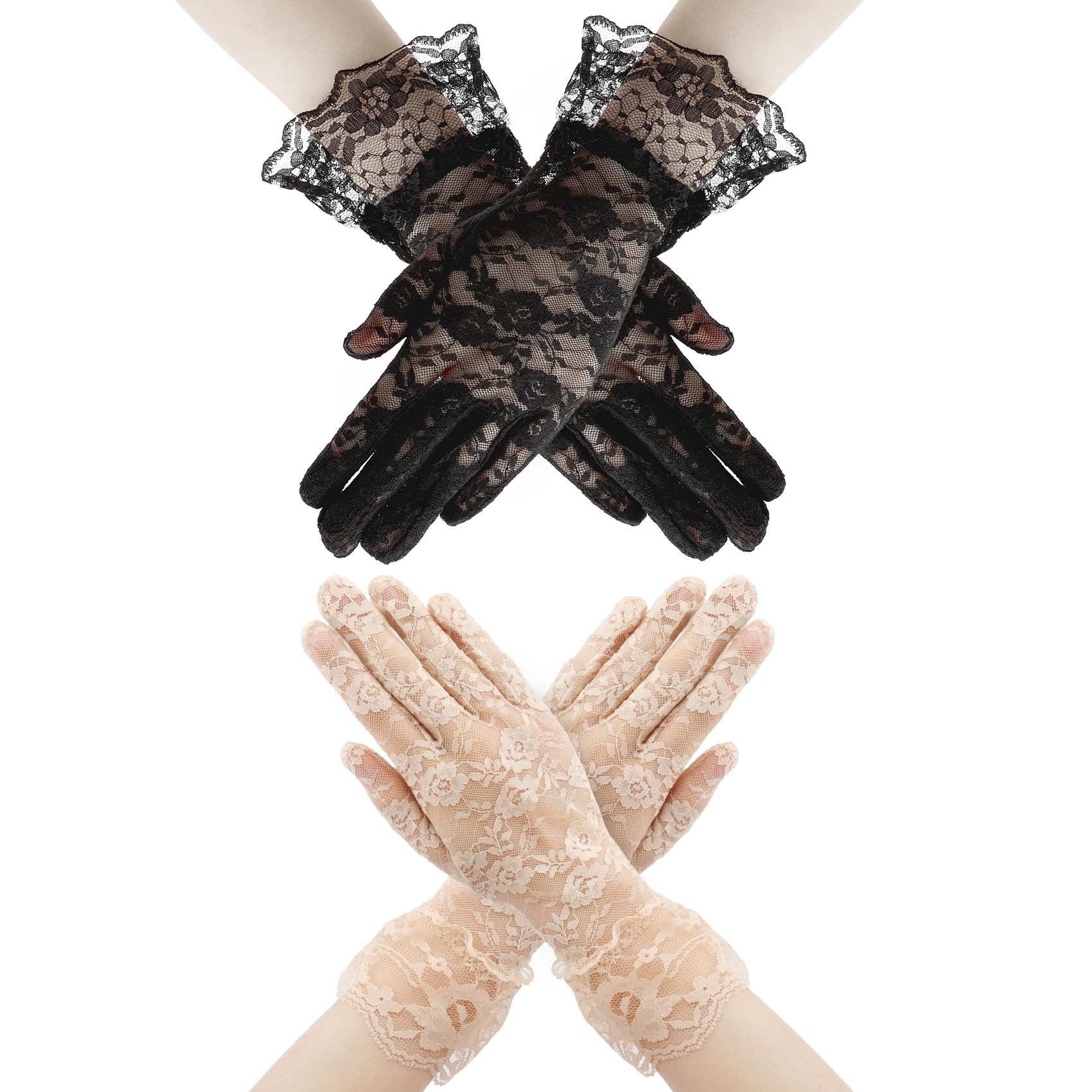 anpiwshjo Black Gloves Costume Women, Gloves Lace, Wedding Gloves, Opera Gloves, Tea Gloves for Women, Evening Gloves, Masquerade Gloves, Gloves Cosplay, Day of the Dead Gloves Women