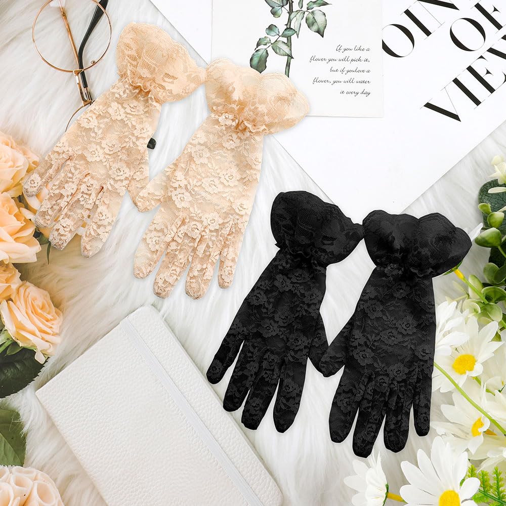 anpiwshjo Black Gloves Costume Women, Gloves Lace, Wedding Gloves, Opera Gloves, Tea Gloves for Women, Evening Gloves, Masquerade Gloves, Gloves Cosplay, Day of the Dead Gloves Women