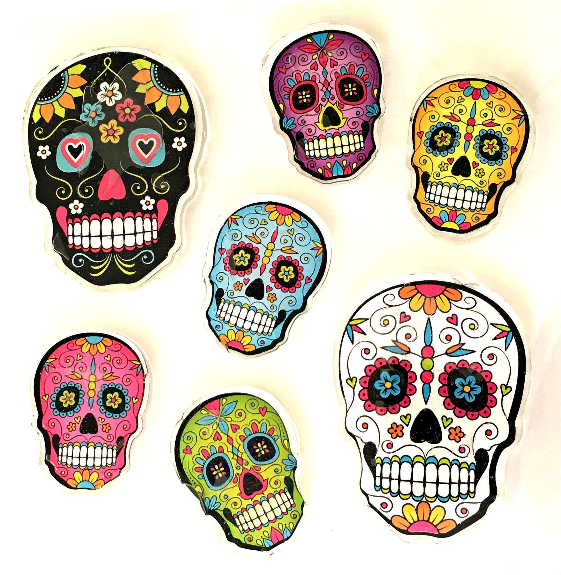 Greenbrier International New Pack of 7 Sugar Skull Day of The Dead Window Mirror Clings