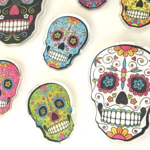 Greenbrier International New Pack of 7 Sugar Skull Day of The Dead Window Mirror Clings