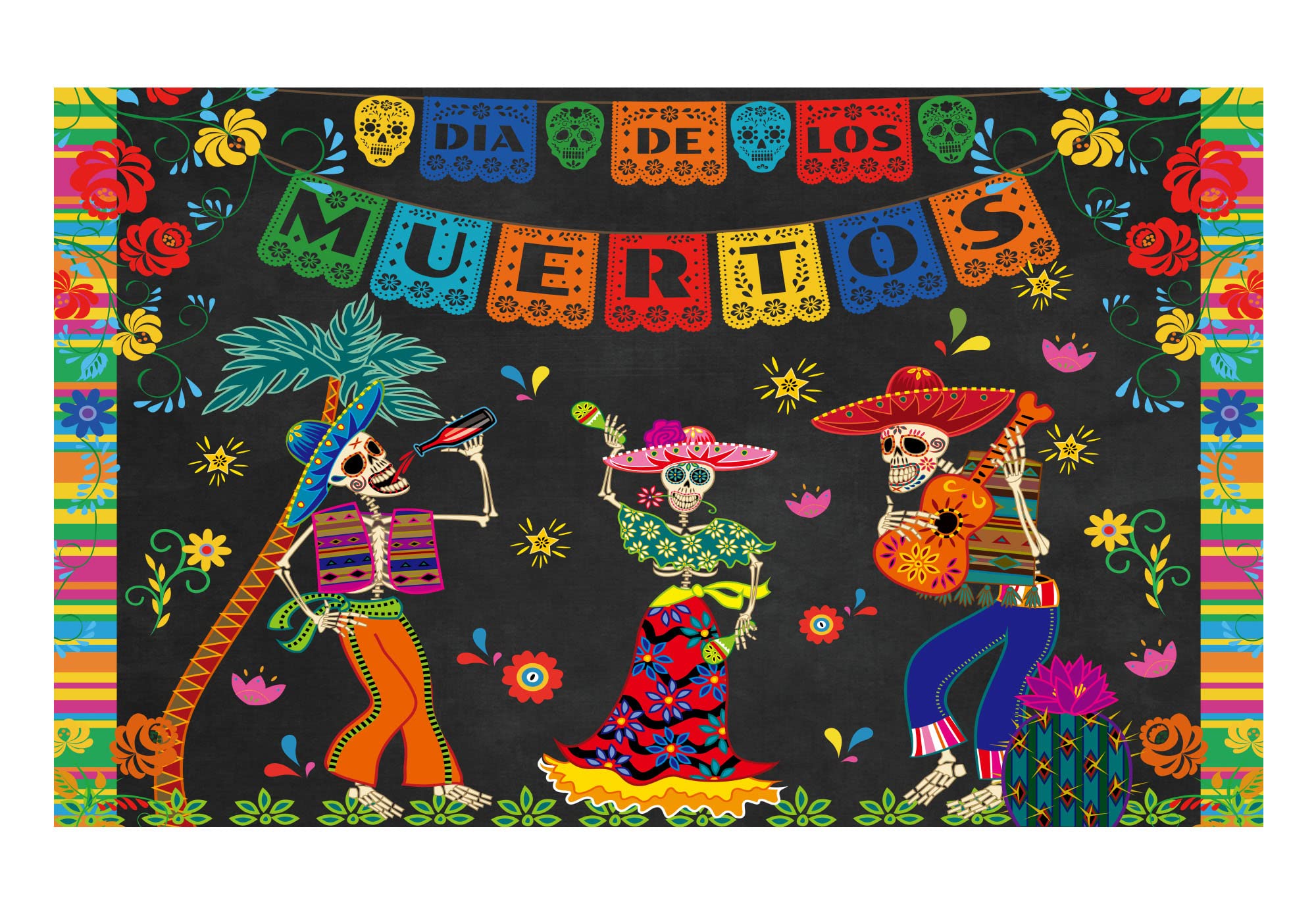 Allenjoy Day of The Dead Backdrop for Mexican Fiesta Sugar Skull Photography Background Dia DE Los Muertos Dress-up Birthday Party Supplies Fiesta Banner Table Decor Decoration Photo Booth Shoot