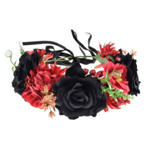 Vividsun Day of The Dead Flower Headband Rose Flower Crown Headpiece (red black)