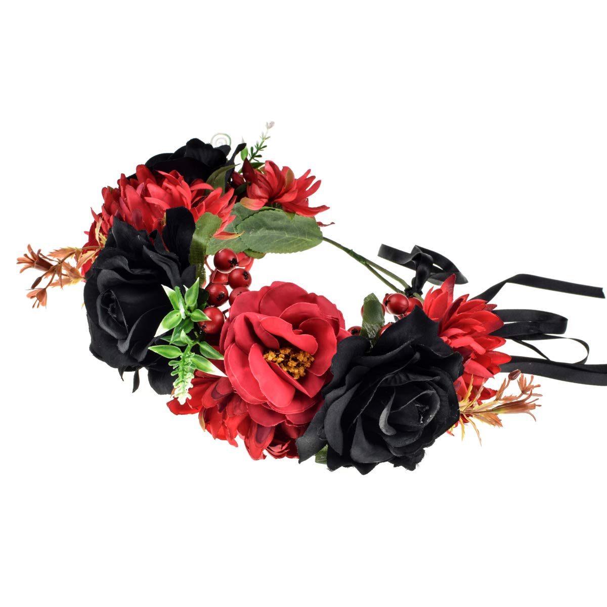 Vividsun Day of The Dead Flower Headband Rose Flower Crown Headpiece (red black)