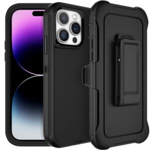 BEASTEK Shockproof Case for iPhone 14 Pro Max, ORN Series, Heavy Duty Military Grade Drop Protective Cover with Defensive Belt Clip Holster with 360° Kickstand, 14 Pro Max 6.7 inch (Black)