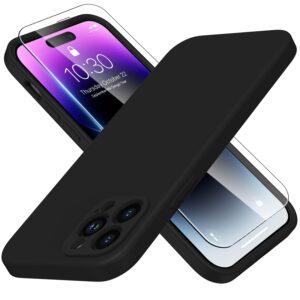 dorismax for iphone 14 pro max case with screen protector - upgraded camera lens protector - soft full coverage liquid silicone cover - scratch-proof protective phone case 6.7" - black