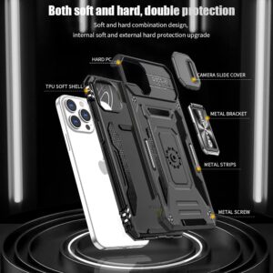 ZenRich Rugged Case for iPhone 14 Max with Tempered Glass Screen Protector, Slide Camera Cover & Kickstand, Military Grade Drop Proof Protective Case Compatitable with Magnetic Holder, Black