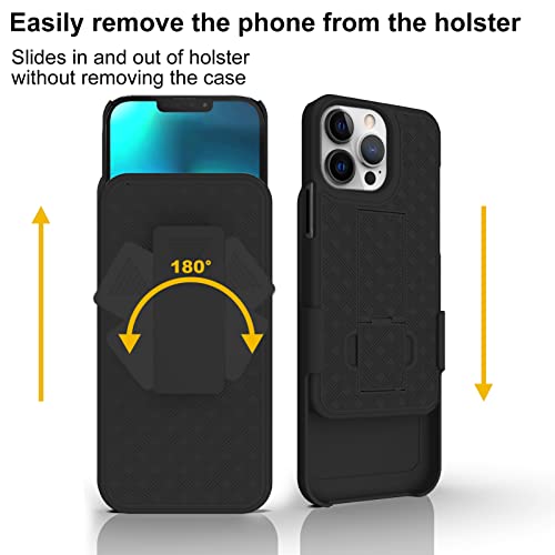 Ailiber Compatible for iPhone 14 Pro Max Case, iPhone 14 Max Pro Phone Case Holster with Screen Protector, Swivel Belt Clip Kickstand Holder, Slim Shockproof Shell Case for iPhone 14 ProMax 6.7"-Black