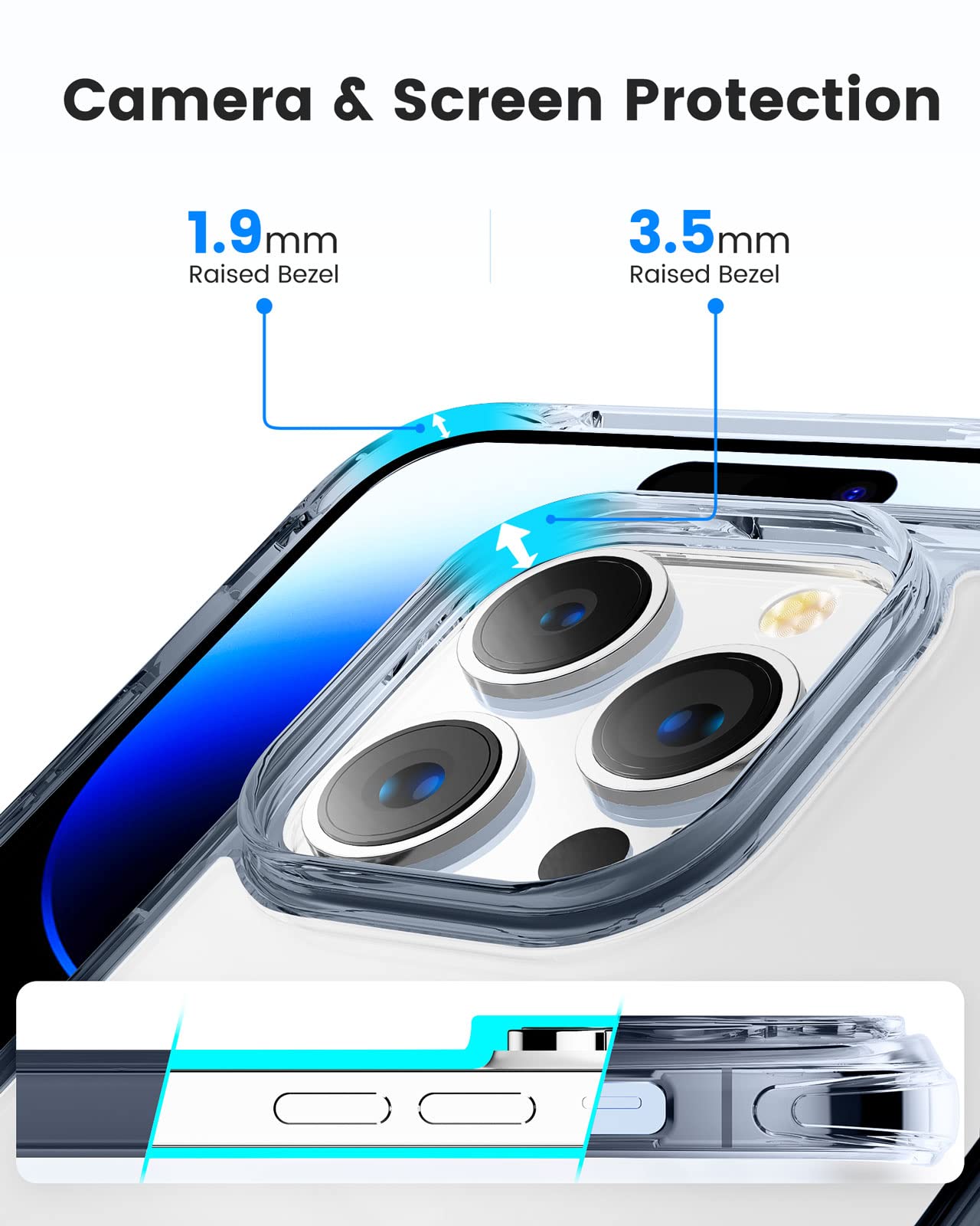 Mkeke for iPhone 14 Pro Max Case Clear Black, [Not-Yellowing][Military-Grade Drop Protection] Shockproof Protective Phone cases 2022