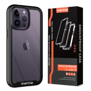 wahhle Designed for iphone 14 Pro Max Case, Full-Body Phone Cover with Screen Protector【Built-in, Touch Sensitive, Anti Scratch】 Upgraded Shockproof TPU Bumper Cases 2022 6.7 Inches-Black Clear