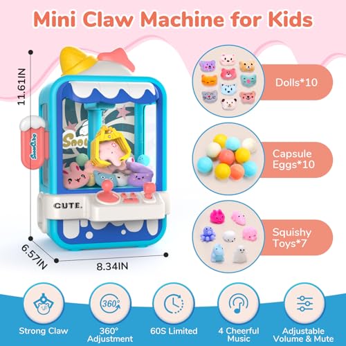 Skirfy Claw Machine for Kids, Claw Game Machine,Candy Machine with 27PCS Toy Prizes Inside,Boys Arcade Machine,Adjustable Sound,Great Birthday Gifts for Boys Girls